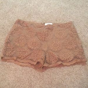 umgee | Brown Floral Embroidered Shorts
